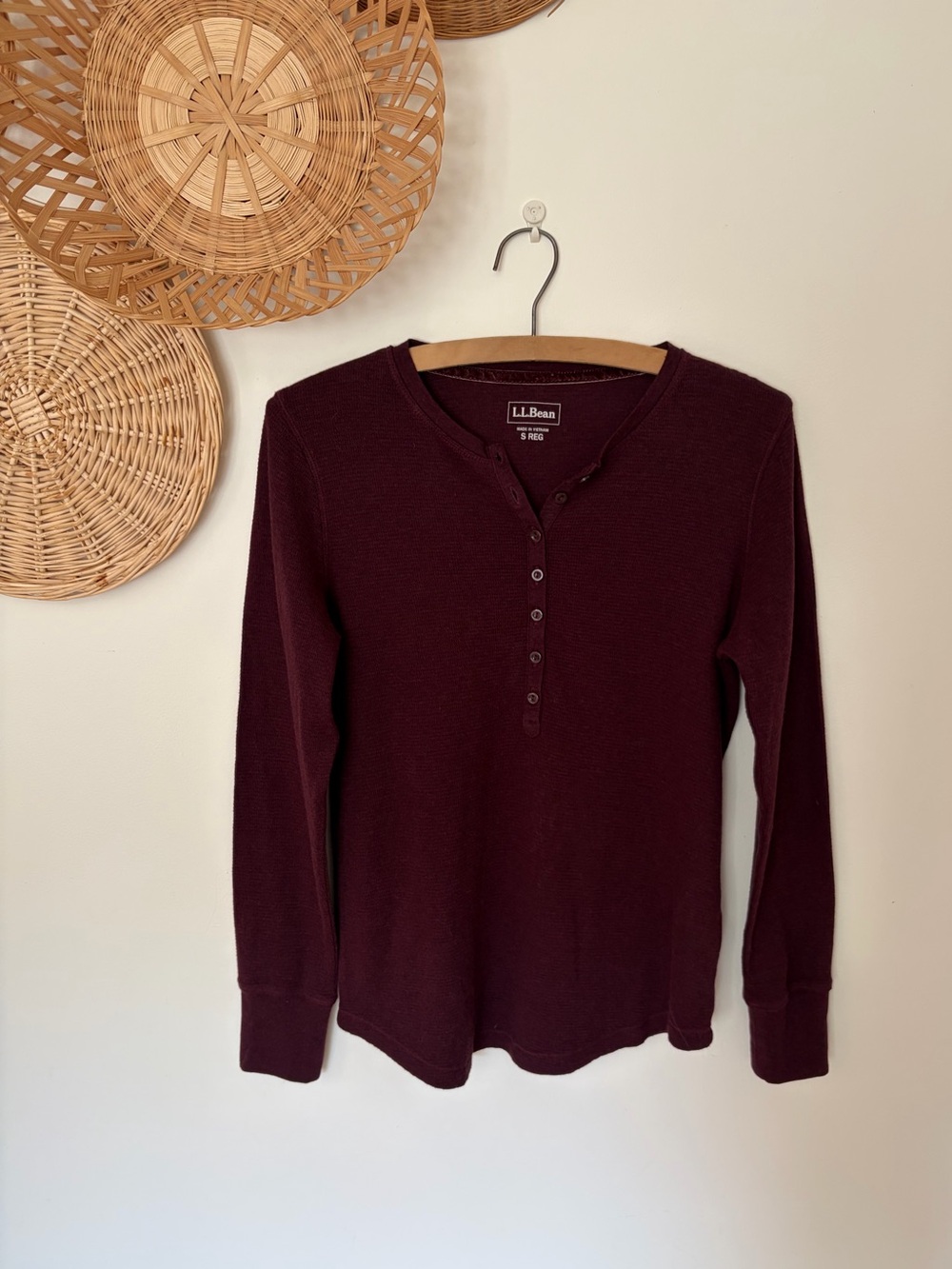L.L. Bean Women's Burgundy Henley Thermal Top